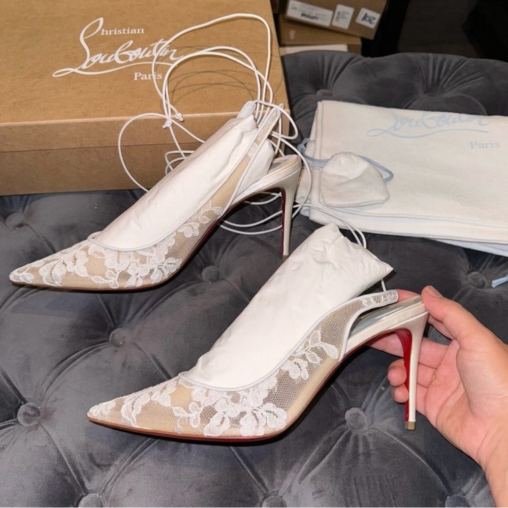 Christian Louboutin White Lace Heels - Picture 5 of 10